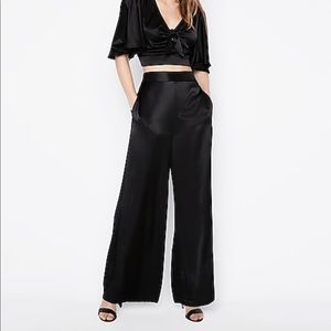 Black satin high waisted pants